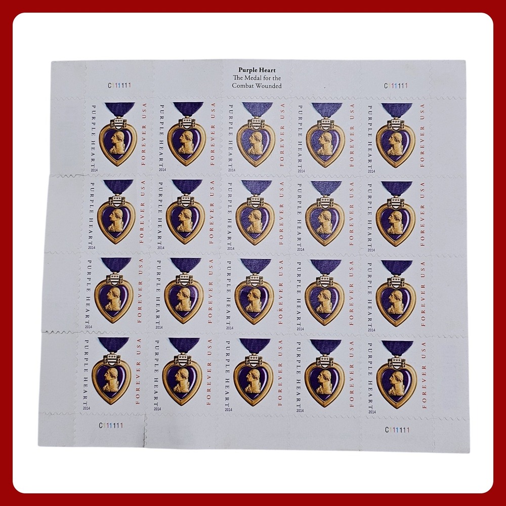 Purple Heart Medal Forever USA Postage Stamps Sheet 20‎ Combat Wounded Military